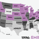 Illustration for article titled Map: Six Decades of the Most Popular Names for Girls, State-by-State